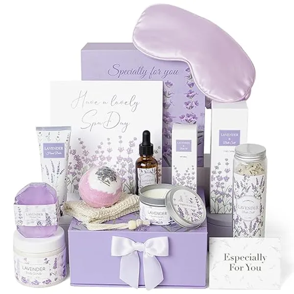 Lavender Spa Gifts Set, 11 Pcs Bath Gift Set for Women, Relaxing Spa Gifts, Bath Spa Gift Basket for Women, Self Care Gifts, Care Package, Home Spa Products, Birthday Gifts for Women, Lavender Gifts - Lavender