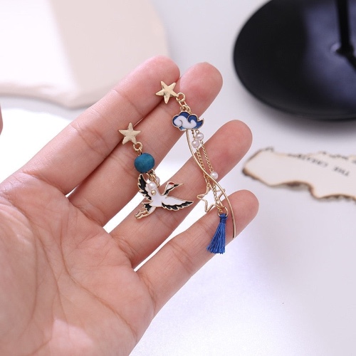 Ethereal Moon Dangle Earrings - Dangling Bird