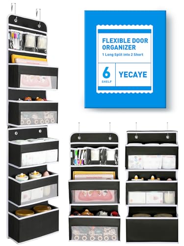 Yecaye 6-Tier Over The Door Storage Organizer, Flexible 1 Split into 2 Swing-Proof Hanging Bathroom Organizer, Bedroom Organizers and Storage for Newborn Baby Essentials, Black - 6-Layer - Black