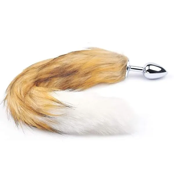 BeHorny Tail Butt Plug Furry Fox, Cat Tail Anal Plug, Tan and White - Tan and White - 1 Count (Pack of 1)