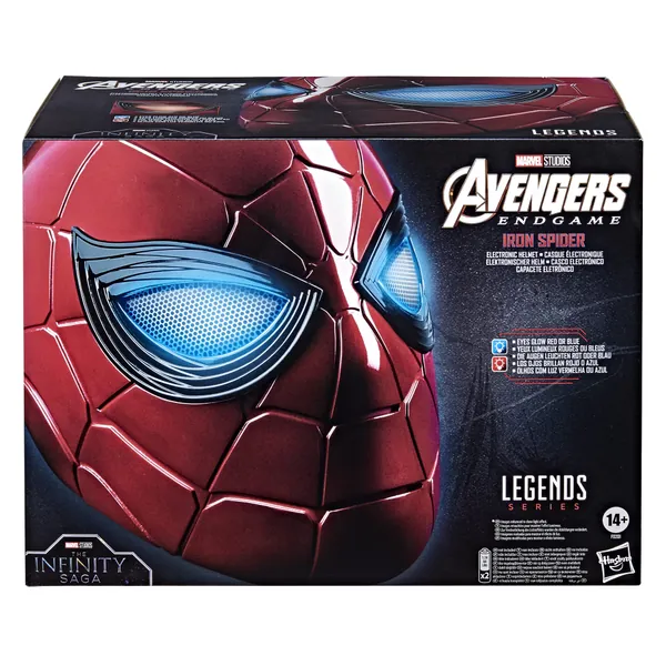 Spider-Man Marvel Legends Series Iron Spider Electronic Helmet with Glowing Eyes, 6 Light Settings and Adjustable Fit, Red, One Size Fits All, (F0201)