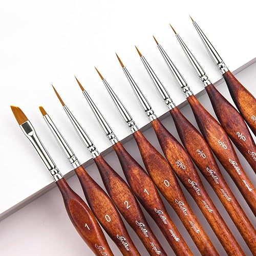 Golden Maple Miniature Model Paint Brushes-10pcs Micro Detail Paint Brush Set,Small Fine Detail Brushes for Acrylic, Oil, Watercolor & Paint by Number, Citadel, Figurine, 40k - Brown