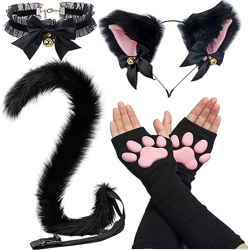 Cat Paw Thigh High Socks Golves, Cute Soft 3D Toe Beans Socks Mittens Kitten Claw Pad Socks for Girl Women Cosplay Set…