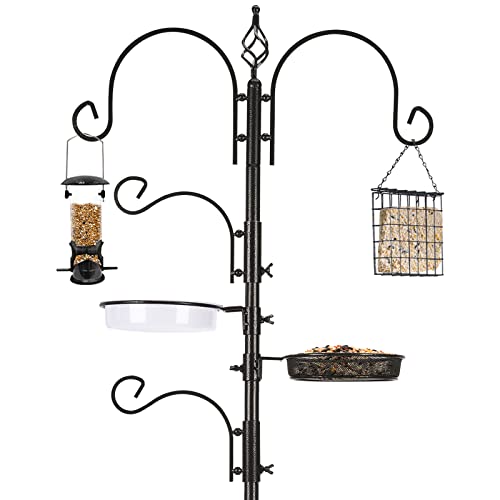 Bird Feeding Stand Bird Feeders Pole Outdoor Hanging Wild Bird Feeder Station Kit Planter Hanger Multi Feeder Hanging with Metal Suet Feeder Bird Bath for Attracting Wild Birds - 91 Inch