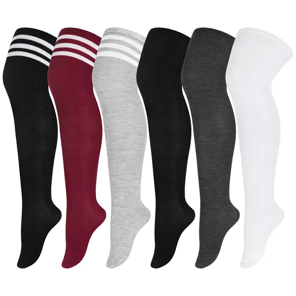 Aneco 6 Pairs Plus Size Over Knee Socks Women Warm Thigh High Stockings for Daily Use, L-XXL