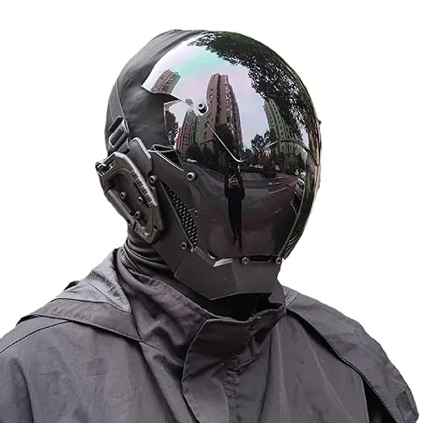 KYEDAY Punk Mask Cosplay for Men, Cosplay Halloween Mask Fit Party Music Festival Accessories, Black, Large