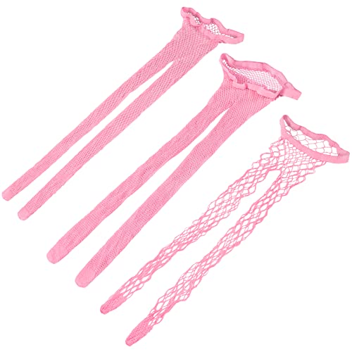 LittleForBig High Waist Tights Fishnet Mesh Net Stockings 3 Pairs - Pink