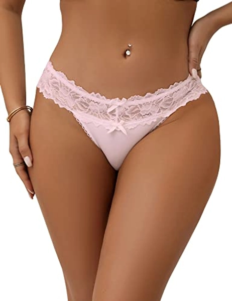 ohyeahlady Women's Floral Lace Thongs Soft Stretchy Knickers Plus Size Underwear Ladies Panties Hipster Bikini - 12-14 - Pink
