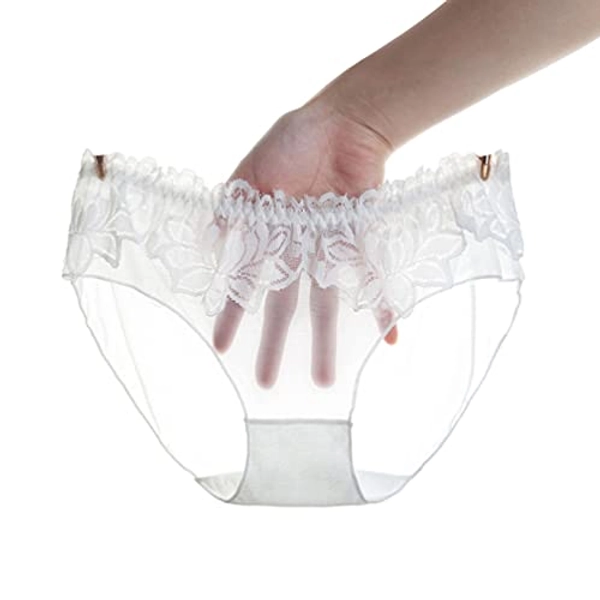 Women's Sexy Panties Low Rise Ultra-Thin Mesh Knickers Lace Floral Bikini Briefs See-Through Underwear - One Size - White