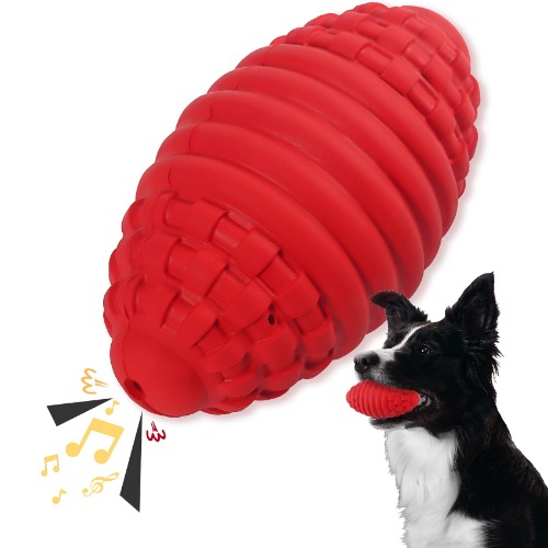 Squeaky Football Dog Toys for Aggressive Chewers: Non-Toxic Natural Rubber Puppy Chew Ball with Squeaker, Almost Indestructible and Durable Pet Toy for Medium and Large Breed