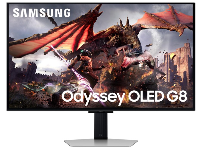 Samsung Odyssey OLED G8 Gaming Monitor 80cm (32") UHD, 240 Hz, 0.03ms(GTG), Smart TV App, AMD FreeSync, G-Sync, AI powered, DP, HDMI, USB Hub, Height, Tilt, Pivot Adjust Stand, (LS32DG800SWXXL, Black)