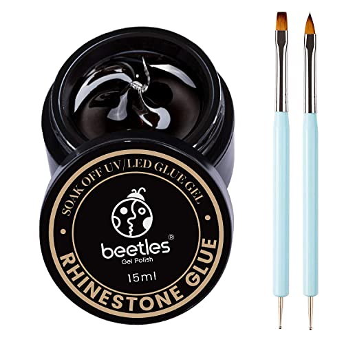 Beetles Rhinestone Glue for Nails Nail Gem Glue for Nail Art Adhesive Resin Gems Diamonds Jewelry Decoration Soak Off Led Lamp with 2 Dual Purpose Brush Pen for Women Girls - 0-Nail Art Rhinestone Glue with 2 Brush Pen