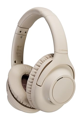 Audio-Technica ATH-S300BTBG Wireless Headphones with Active Noise Cancelling and 90 Hours Battery Life, Beige - Beige