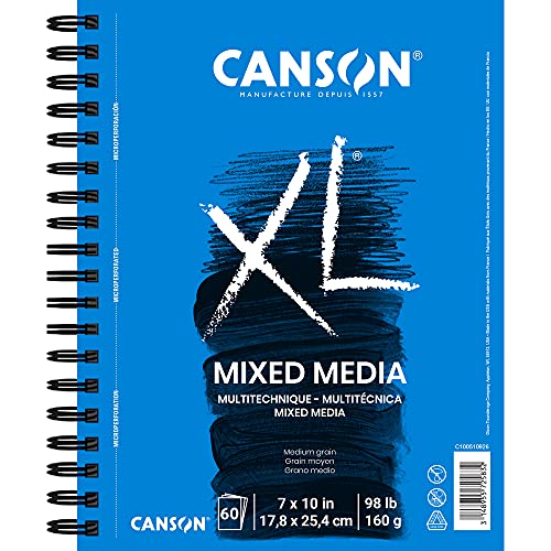 Canson 100510926 XL Mix Media Paper Pad, 98 Pound, 7 x 10 Inch, 60 Sheets - 7x10 - Mixed Media - Side Wire