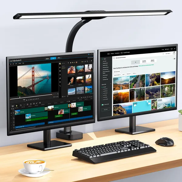 KARY Schreibtischlampe LED dimmbar, 24W ultrahell 80cm superbreite Schreibtischlampe für Arbeit, Büro, Augenschutz Auto Dimming Tageslichtlampe, Touch Control 5 Farbtemperatur 5 Helligkeitsstufen