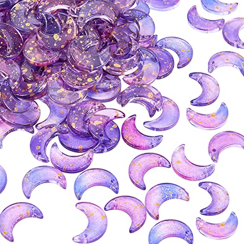 200 Pcs Crystal Charms Moon Pendants Crescent Shape Glass Tiny Hanging Pendants with Gold Foil Small Moon Pendant with Storage Box for Jewelry Making DIY Craft Beads Necklace Earrings, 16 x 11.5 mm