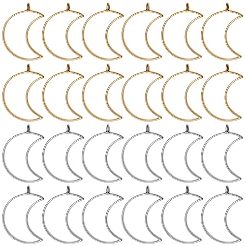 60pcs Open Bezels for Resin,Open Bezel Pendants Backs Hollow Frame Pendants Geometric Hollow Bezel Pendant Open Frame Pendant for Pressed Flower,Earrings,Bracelet,DIY Crafts(K Gold,White K) - 60pcs Moon Open Bezel Pendants