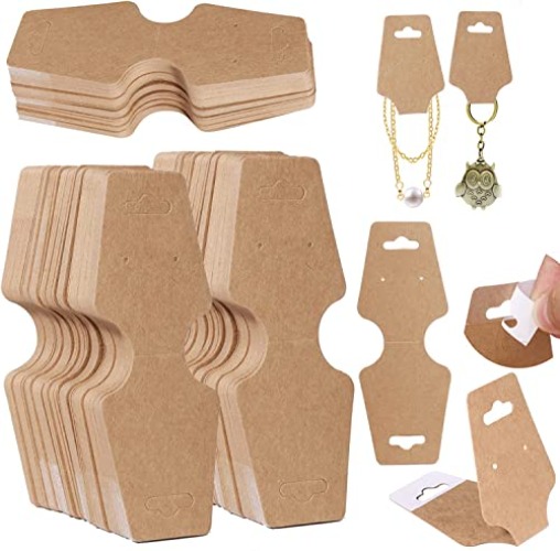 200 PCS Necklace Display Cards Self Adhesive - Jewelry Adhesive Kraft Paper Cards Necklaces, Keychains, Bracelet Display Cards, Jewelry Display Cards for Necklaces (Cowhide) - Cowhide