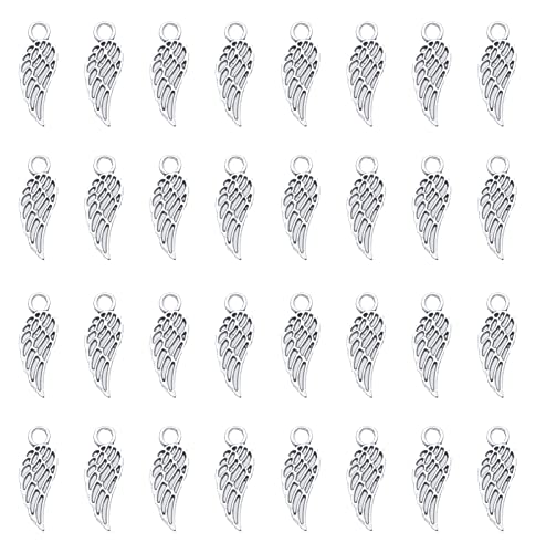 Ruwado 50 Pcs Angel Wings Charms Metal Feather Small Cute Vintage Pendants for Jewelry Making Kits Necklace Bracelet DIY Supplies Accessories Keychain Earring Bookmark Home Decoration - Silver