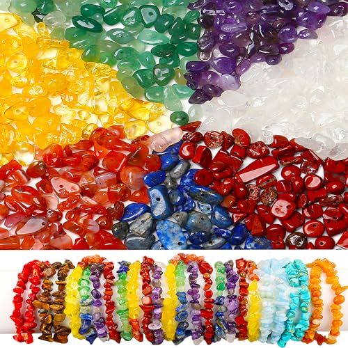 ZHIYUXI 400pcs Chakra Beads 5-8mm Crystals Gemstones for Bracelet Making Irregular Stone Loose 1 Strand Rocks Bead for Jewelry Making Hole Drilled Natural Chips DIY Necklace Craft Gifts - B# Chakra