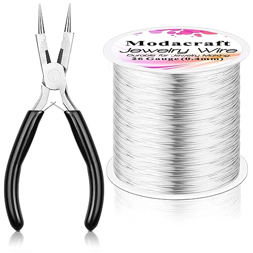 Modacraft 26 Gauge Wire for Jewelry Making with Multipurpose Pilers, 328.1 FT/0.4 mm Craft Silver Jewelry Wire Tarnish Resistant Copper Beading Wire for Jewelry Making Supplies and Crafting (Silver) - 26 Gauge