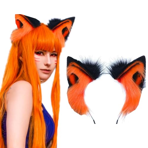 LaVenty Anime Cat Ears And Wolf Fox Animal Cosplay Wolf Fox Animal Costume for Halloween - Orange