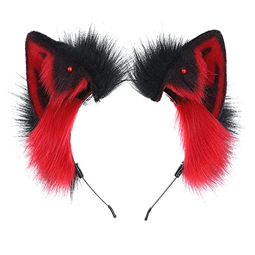 Mxdreoil Animal Ears Headband Wolf Ears Fox Ears Headband Simulation Animal Cosplay Ears - Red Black