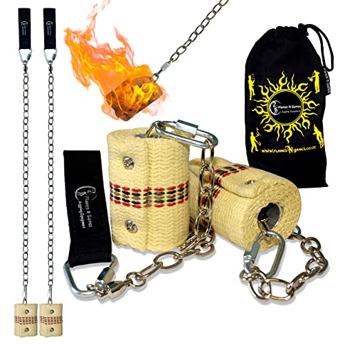 Flames 'N Games Classic Pro Fire Poi Set - 2x65mm Wicks Travel Bag!