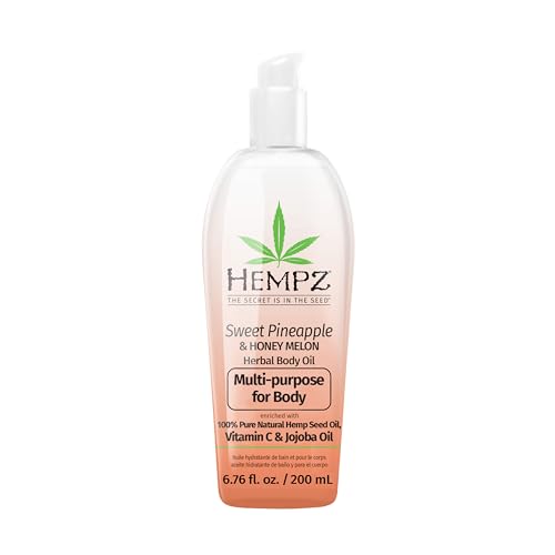 HEMPZ Sweet Pineapple & Honey Melon Herbal Hydrating Multi-Purpose Body Oil for Face or Body - Moisturizing Bath, Shower, or Shaving Oil for Dry or Sensitive Skin for Women & Men, 6.76 Oz - Honey - 200 ml (Pack of 1)