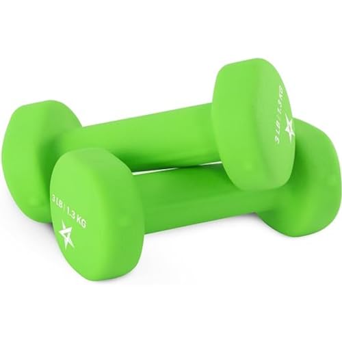 Yes4All Neoprene Coated Dumbbell Hand Weight Sets of 2 - Multiple Weight Options with 15 Colors, Hexagon Shape, Anti-roll, Anti-Slip - B. Light Green - 3lbs - Pair