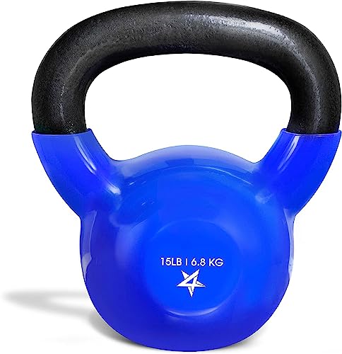 Yes4All Kettlebell Vinyl Coated Cast Iron – Great for Dumbbell Weights Exercises, Full Body Workout Equipment Push up, Grip Strength and Strength Training, PVC - C. 15LB - Dark Blue