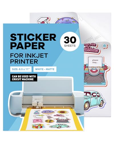 Sticker Paper for Inkjet Printer - Printable Vinyl Sticker Paper - Sticker Paper - (30 Sheets, 8.5 x 11", Matte White) - Sticker Printer Paper - Cricut Sticker Paper Printable - 8.5 x 11" - 30 Sheets