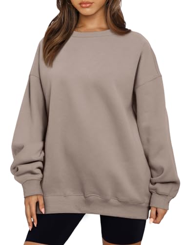 AUTOMET Womens Sweatshirts Hoodies Fleece Crewneck Oversized Pullover Sweaters Casual Comfy Fall Fashion Outfits Clothes 2023 - Large - Coffeegrey