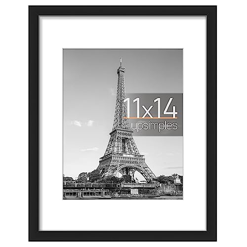 upsimples 11x14 Picture Frame, Display Pictures 8x10 with Mat or 11x14 Without Mat, Wall Hanging Photo Frame, Black, 1 Pack - Black - 11x14