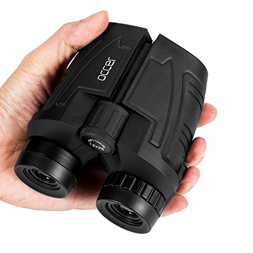 Occer 12x25 Compact Binoculars for Adults and Kids - Large Eyepiece Waterproof Binoculars for Bird Watching - High Powered Easy Focus Binoculars with Low Light Vision for Outdoor Hunting Travel - Black