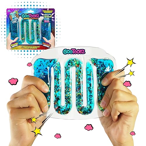 GooToobz Originals - Squishy Sensory Tubes - Filled with Colorful Water, Glitter and Beads | Non-Toxic, Squeezable Fidget | Stress and Anxiety Relief - Triple Sensory Experience! (Glitter Gush Blue) - Glitter Gush Blue
