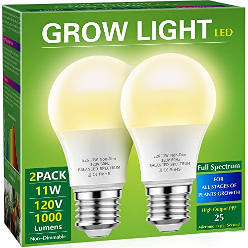 Grow Light Bulbs, Briignite LED Grow Light Bulb A19 Bulb, Full Spectrum Grow Light Bulb, Plant Light Bulbs E26 Base, 11W Grow Bulb 100W Equivalent, Grow Light for Indoor Plants, Seed Starting, 2Pack - 2 Count (Pack of 1)