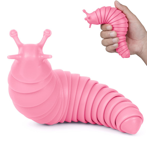 IFiwin Fidget Slug, Sensory Slug Toys for Autistic Children and Adults, 7.5" Articulated Sticky Stretch Slug Sensory Fidget Toys,Anxiety Relief Slugapillar for Birthday Gifts,Relaxing - Pink
