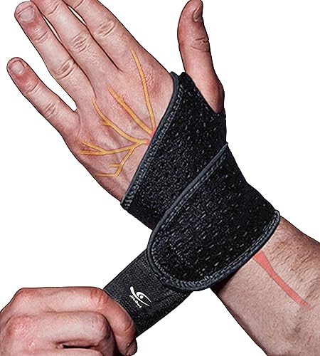 HiRui 2 Pack Wrist Compression Strap and Wrist Brace Sport Wrist Support for Fitness, Weightlifting, Tendonitis, Carpal Tunnel Arthritis, Pain Relief-Wear Anywhere-Adjustable (Black) - Black