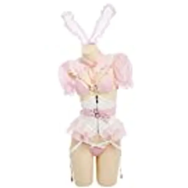 MEOWCOS Women’s Sexy Lingerie Lace Ruffled Garter Tulle Lingerie with Headband and Corset