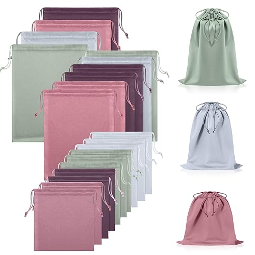 Hillban 20 Pcs Adult Toy Bags Drawstring Microfiber Pouch Adult Game Toy Gift Bags Cosmetic Storage Organizer Multi Purpose Foldable Ditty Pouch for Women Men, 3 Sizes(Morandi Color) - Morandi Color