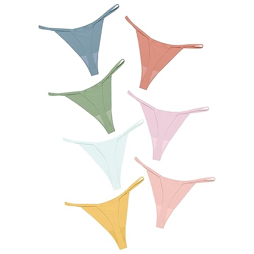 DEANGELMON Seamless G-string Thongs for Women - No Show Thong Underwear Low Rise Stretch Panties Workout Pack - Rainbow - 7 Pack