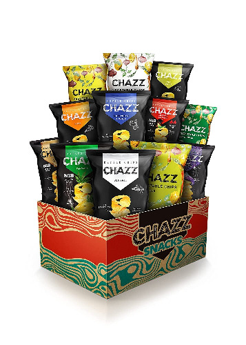 CHAZZ Chips Snackbox Party Mix - Kesselchips Probierset aus Kartoffeln, Rote Beete und Karotte, 12er Pack Chips Glutenfrei, Kartoffelchips verschiedene Geschmacksrichtungen, 8x90g und 4x75g