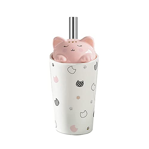 Katze Tasse Trinkbecher mit Deckel und Strohhalm, Smoothie Bubble Tea Becher mit Strohhalm Cute Keramik Kawaii Kaffee Katzen 3D Trinkflasche Kaffeebecher Geschenke für Frauen,Tee,Milch,Weihnachten - Weiß
