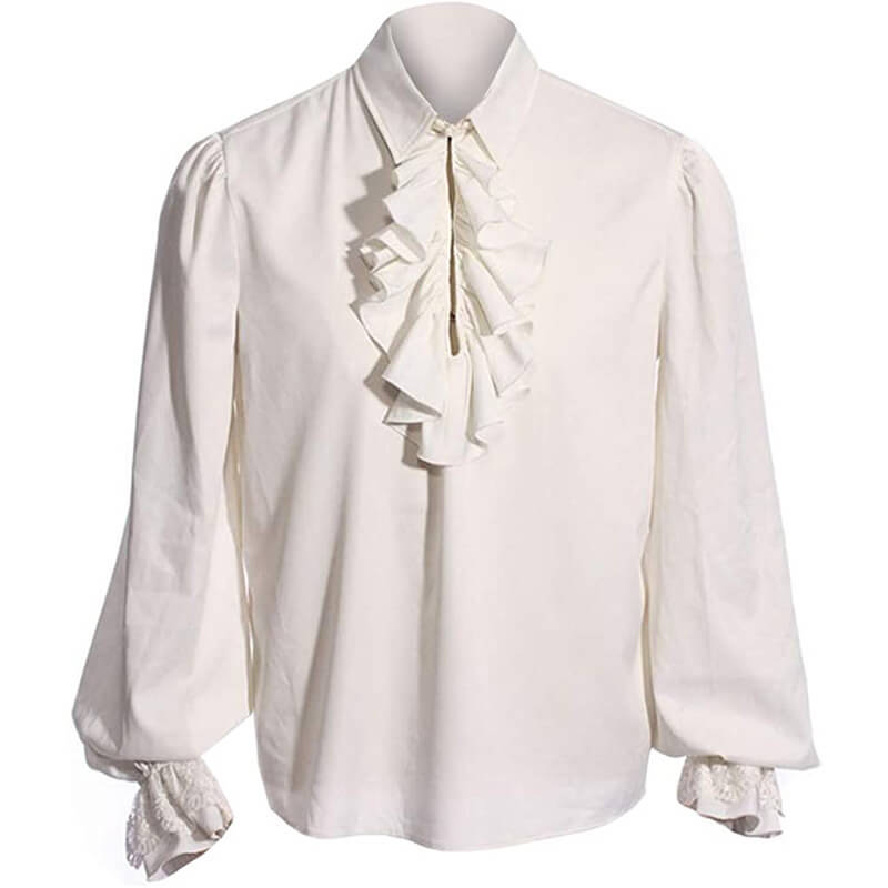 Victorian Vampire Ruffled Shirt Halloween Costume - White / M  (Bust 115 cm)