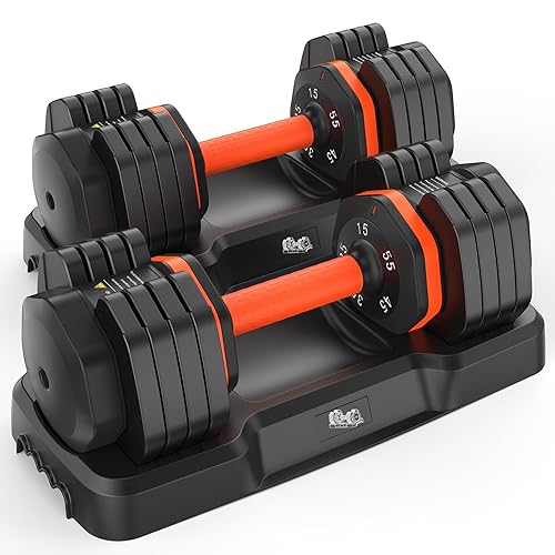UKEEP 25LB 55LB Adjustable Dumbbells Set, 5LB to 25LB Dumbbells Pair,15LB to 55LB Adjustable Dumbbells of 2, Home Gym Weight Dumbbells Set 50lbs/110lbs, Anti-Slip Handle for Exercise Equipment - 55LB A Pair