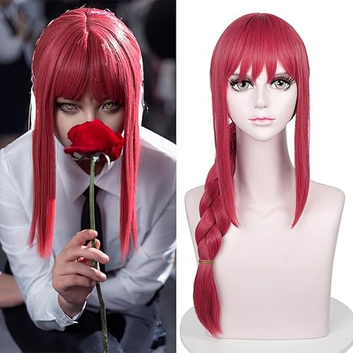 LABEAUTÉ Long Pink Braids Wig for Girls Women Cosplay Anime Braided Wig with Bangs for Csm Halloween Party Hair Wig + Cap - Pink