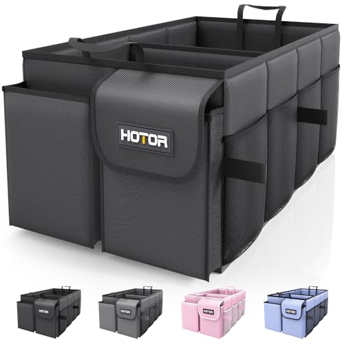 HOTOR Trunk Organizer for Car - Large-Capacity Car Organizer, Foldable Trunk organizer for SUVs & Sedans, Sturdy Car Organization for Car Accessories, Tools, Sundries, Black, 2 Compartments - 2 Compartments - Two front pocket - Black
