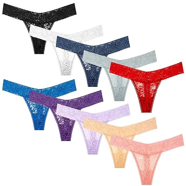 Pmrxi Pack 10 Seamless Lace Thongs for Women Plus Size Breathable Panties Low Rise T-back Stretch Cotton No Show Underwear - 4X-Large - 10 Pieces Lace Thongs