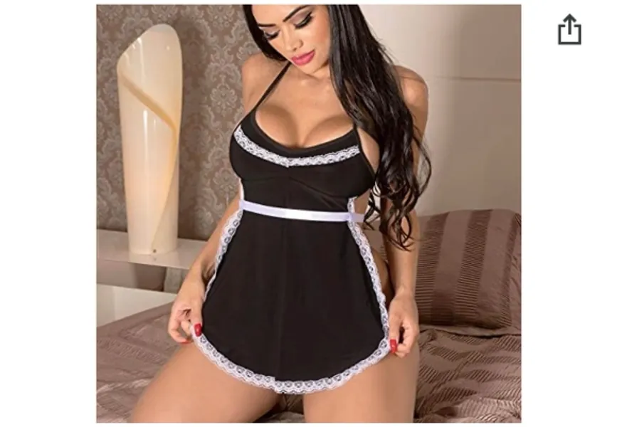 Women Maid Play Cute Dress Sexy Cosplay Costumes Uniform Servant Lingerie Intimates 5X Lingerie for Plus Size (Black, S) - Black Small